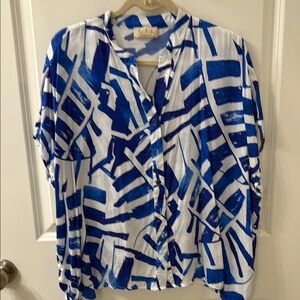 J. Jill Blue and White Graphic Button Down Shirt